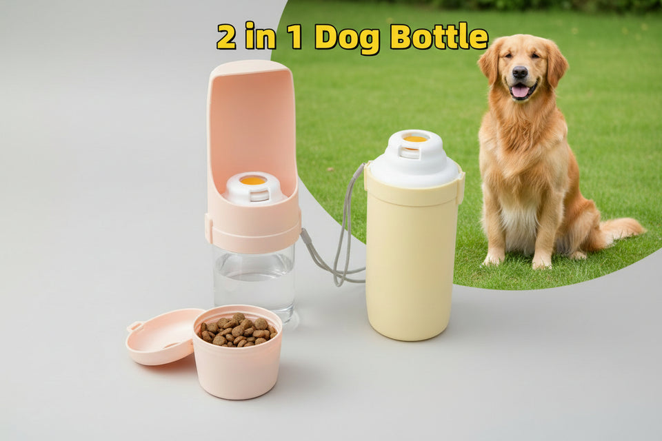 Portable Dog Water Bottle & Feeder for Travel – 2-in-1