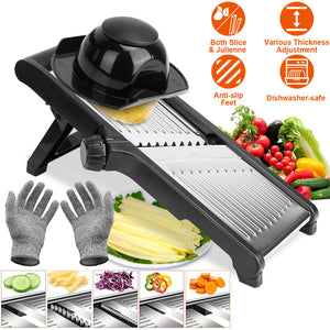 Stainless Steel Mandoline Slicer – Adjustable Vegetable & Fruit Cutter with 5 Blades