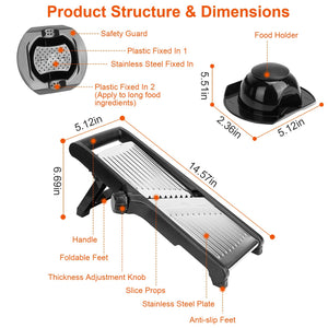 Stainless Steel Mandoline Slicer – Adjustable Vegetable & Fruit Cutter with 5 Blades
